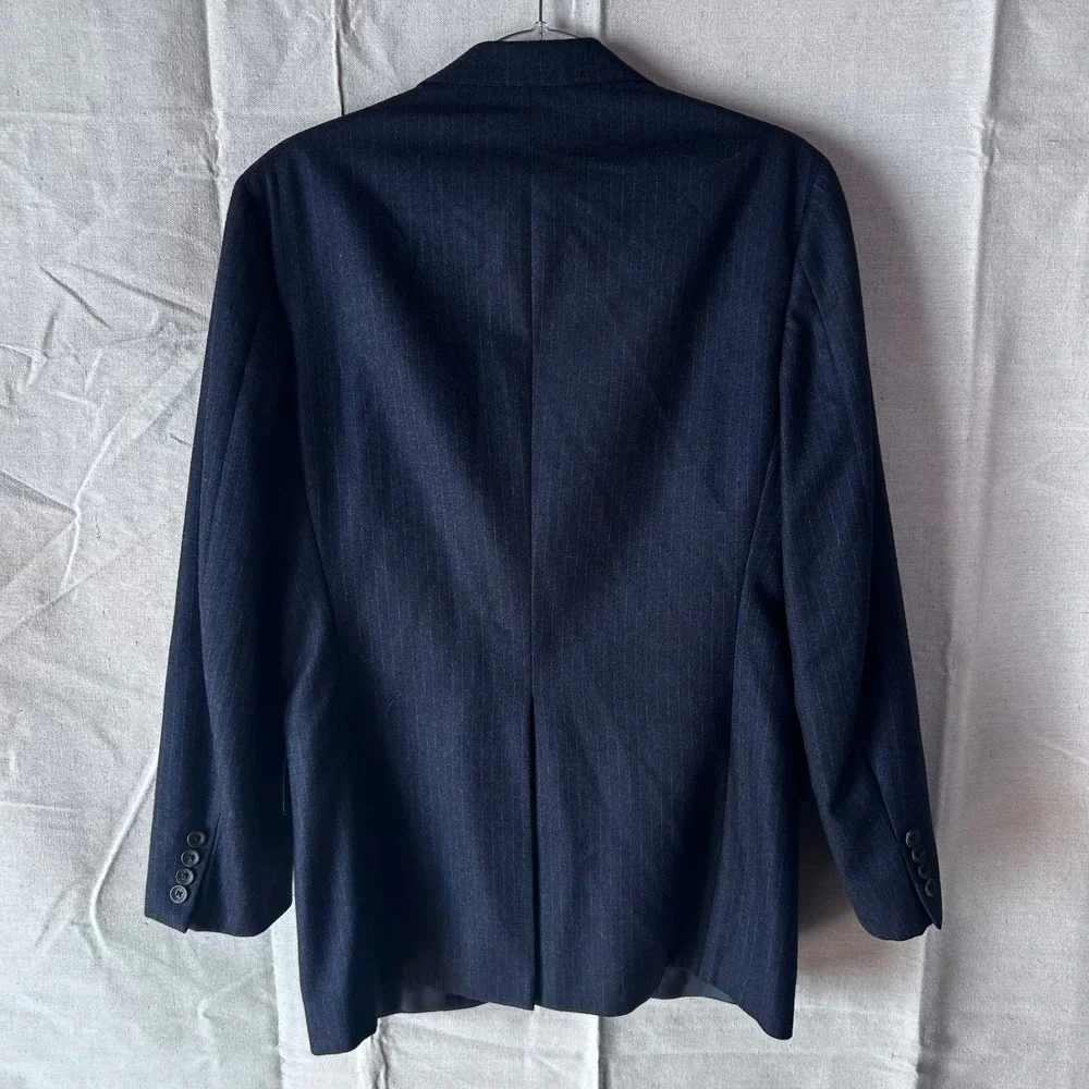 Nordstrom Vintage Men 48R Navy Blue Pinstripe Virgin Wool Blazer Suit Jacket‎
